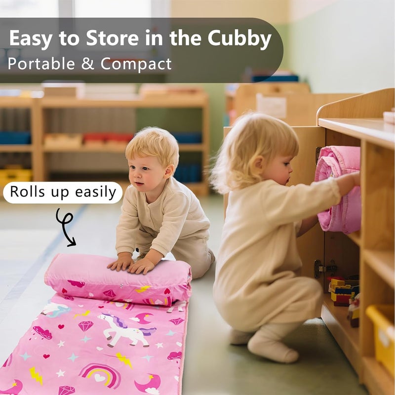 PRIMLECT Toddler Nap Mat with Removable Pillow and Fleece Blanket, Extra Large 55''x35'' Sleeping Bag, Washable, Light, Easy to Roll up, Perfect for Daycare, Preschool, Kindergarten, Travel - Image 2